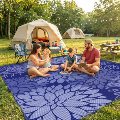 Mattitude Outdoor Rug 5' x 8' Waterproof, Reversible Portable Plastic Straw Area Rugs, Patio Carpet for RV Camping, Porch, Deck, Backyard, Camper, Pool, Picnic, Blue & White