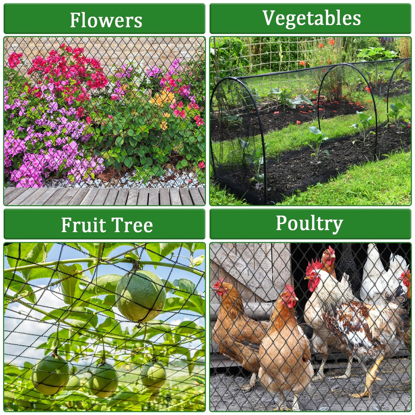 Bird Netting, 13 X 40 Ft Reusable Protective Garden Netting Cover for Plants Fruit Trees Vegetables, Heavy Duty Poultry Fence Animal Barrier with Ties and Staples, Strawberry Netting for Birds