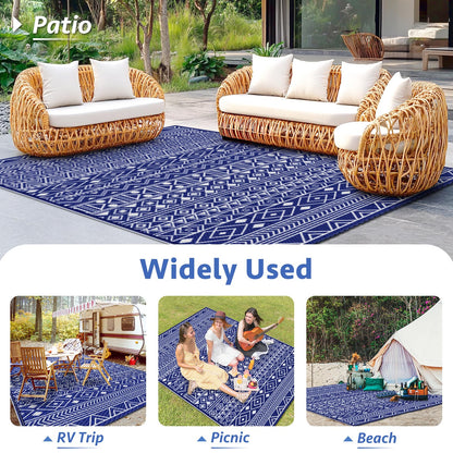 StepLively Outdoor Rug 5x8 ft, Reversible Waterproof Outdoor Plastic Straw Rug, Patio Rug Waterproof, Outdoor Large Area Rug for RV, Camping, Garden, Porch, All-Weather & Easy to Clean(Blue)