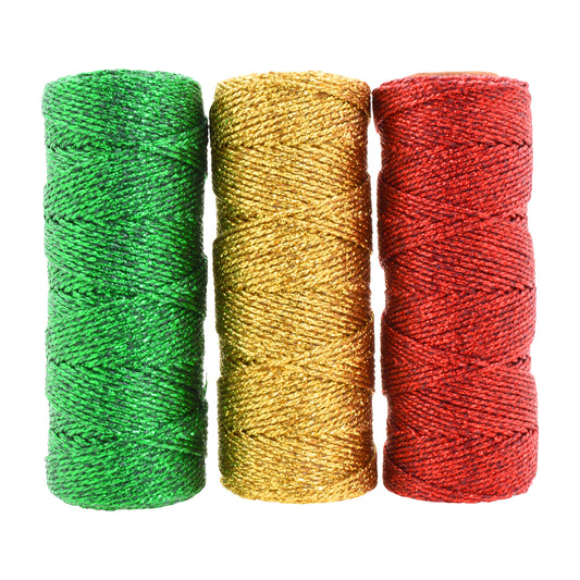 Mandala Crafts Red Green Gold String for Gift Wrapping – 55 X 3 Yards 1mm Thin Metallic Bakers Twine for Crafts, Packaging, Party Favors, and DIY Decorations