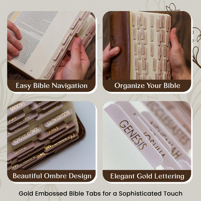 Bible Tabs for Women Study Bible, Embossed Matte Catholic Bible Tabs Gold, Laminated Bible Tabs, Bible Book Tabs w/Old & New Testament Neutral Bible Labels Tabs, Perfect Bible Study Supplies Oak