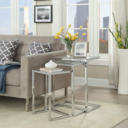 Carolina Classic Addison Powder Coated Metal Frame Nesting Table Set in Chrome