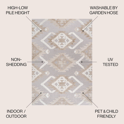 JONATHAN Y Neutral Diamond Kilim Indoor Outdoor Area Rug 4X6 Beige/Gray, Sumak High-Low Pile for Backyard, Patio, Porch, Easy-Cleaning, High Traffic, Pet-Friendly, Non-Shedding (SBH107A-4)