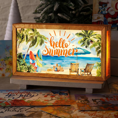 Yuefunny 17 Pcs Interchangeable Holiday Season Sign Fall Thanksgiving Christmas Winter Night Light Shadow Box LED Welcome Wood Sign for Table Decorative Wooden Seasonal Decorations Ornament Gifts