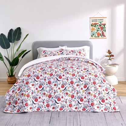 SLEEP ZONE Reversible Quilt Set, Soft Lightweight Coverlet Set for All Season King Bedspread 106x96 inch with 2 Pillow Shams, Evans Pattern