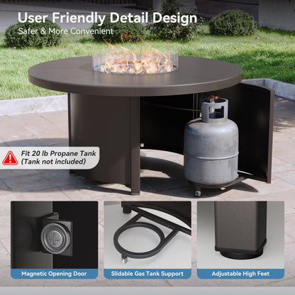 Kullavik 48" Round Propane Fire Pit Table,55000 BTU Auto-Ignitiongas Gas Fire Table with Fire Glass and Lid,Waterproof Cover and Pumice Stone for Patio,Balcony,Garden