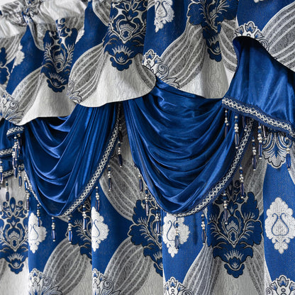 Petrichor Elegant Curtains with Gold Silver Threads 2 Panels Set - Luxury Window Treatment Attached Valance, Sheer Backing, and 2 Tie Backs for Bedroom and Living Room, 54x84 inches, Navy