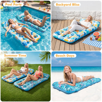Stonful 2 Pack Inflatable Pool Float Mat, Giant Pool Floats Adult Size with Headrest, Lake Float Raft Water Lounger, Multi-Purpose Swimming Pool Floats for Pool Party, Summertime Beach, Outdoor