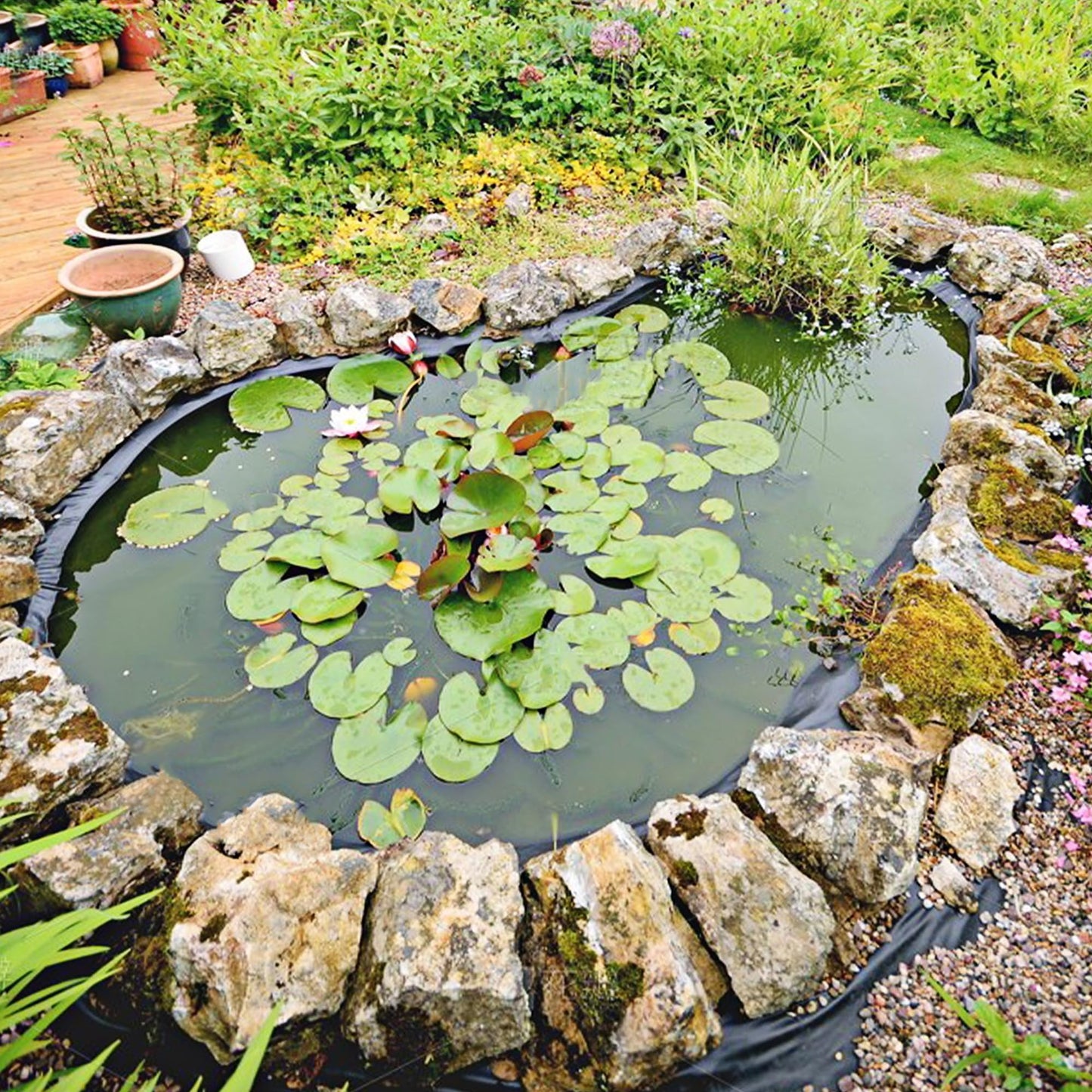 Adroiteet 14 x 14 FT Pond Liner, 20 Mil Fish Pond HDPE Liner, Pond Liners for Outdoor Ponds, Koi Ponds, Garden Fountain, Waterfall