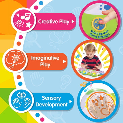 HAP-P-KID Magic Touch Drum, Toddler Light Up Music Bongos Toy, Infant Touch Sensor Musical Instrument Baby Drum, Birthday for 9 12 18 24 Month, 1 2 3 Year Old Boys Girls