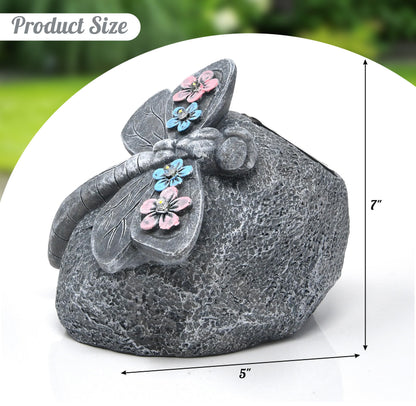 Gift Boutique Solar LED Dragonfly Garden Statue with Lights, Outdoor Resin Rock Decor for Patio Lawn Yard Pathway Flower Bed Decoration