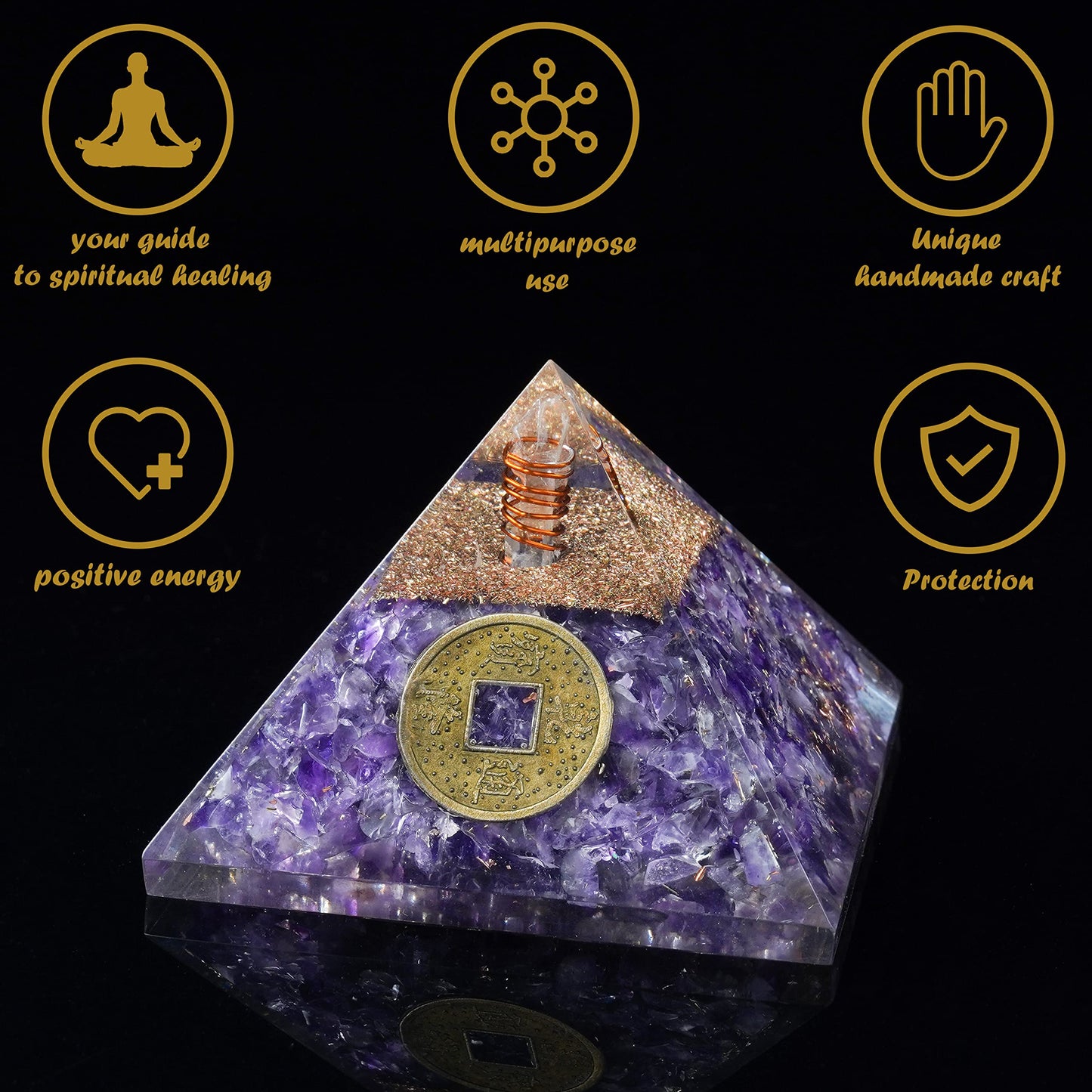 55mm orgone pyramid Amethyst protection crystals reiki supplies