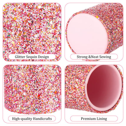 BBTO Bling Sequin Pen Holder with 6 Pcs Sequin Click Pens Cute Glitter Retractable Ballpoint Pens, Pencil Cups for Desk Organizer Makeup Brush Holder for Women Girls Classroom Offices(Pink)