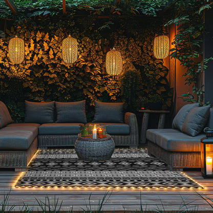 Pure Garden Outdoor Patio Rug with LED Lights - 8x10 Outdoor Rug - Plastic Straw Patio Mat Outdoor Waterproof Carpet - RV or Porch Decor (Gray)