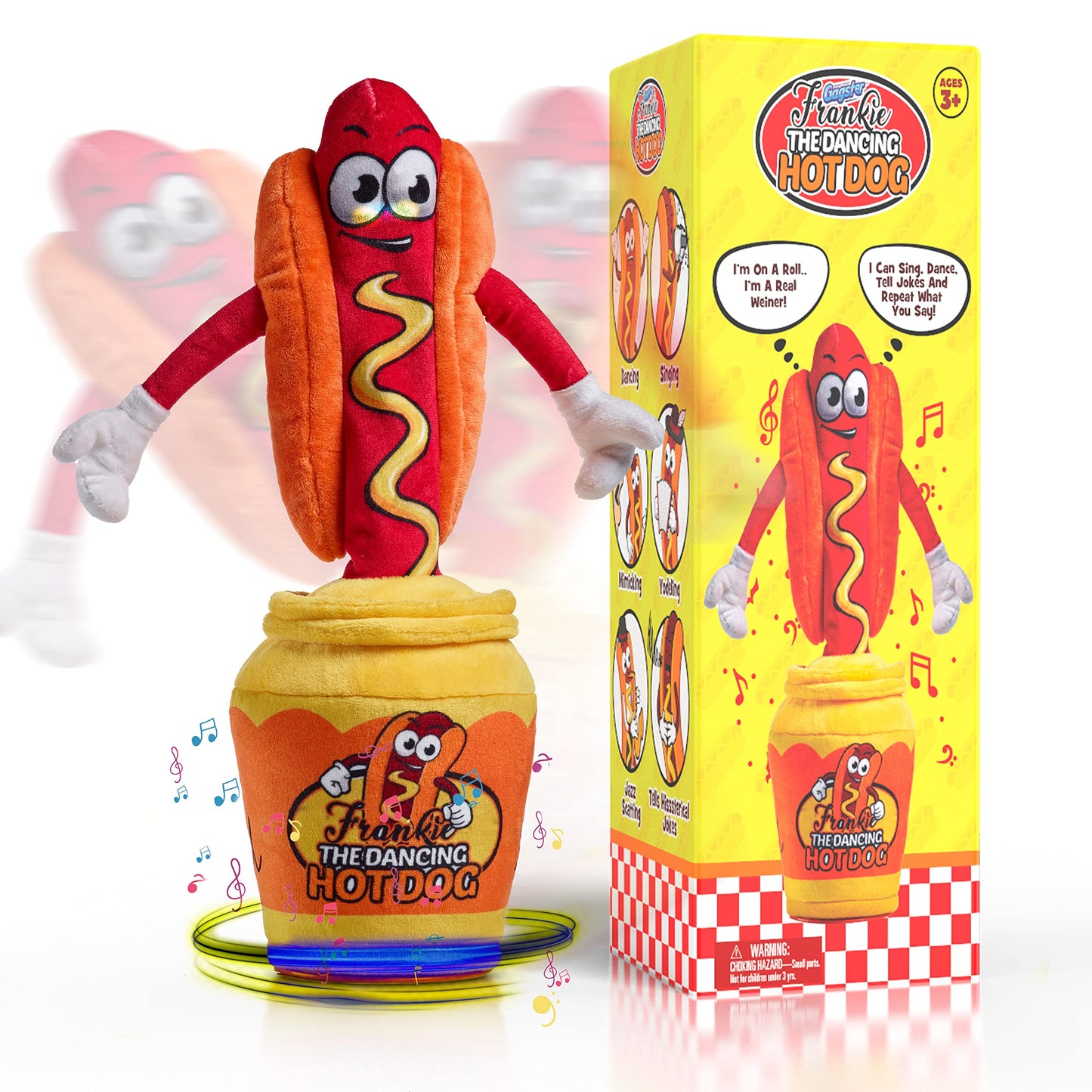 Gagster Hot Dog Dancing Toy Plush - Mimicking Toy For Kids - That Tells Jokes & Can Repeat What You Say, Dancing Talking Singing Yodeling – Baby Toy Funny Gift for Kids Toddlers & Adults Fun Gag Gifts