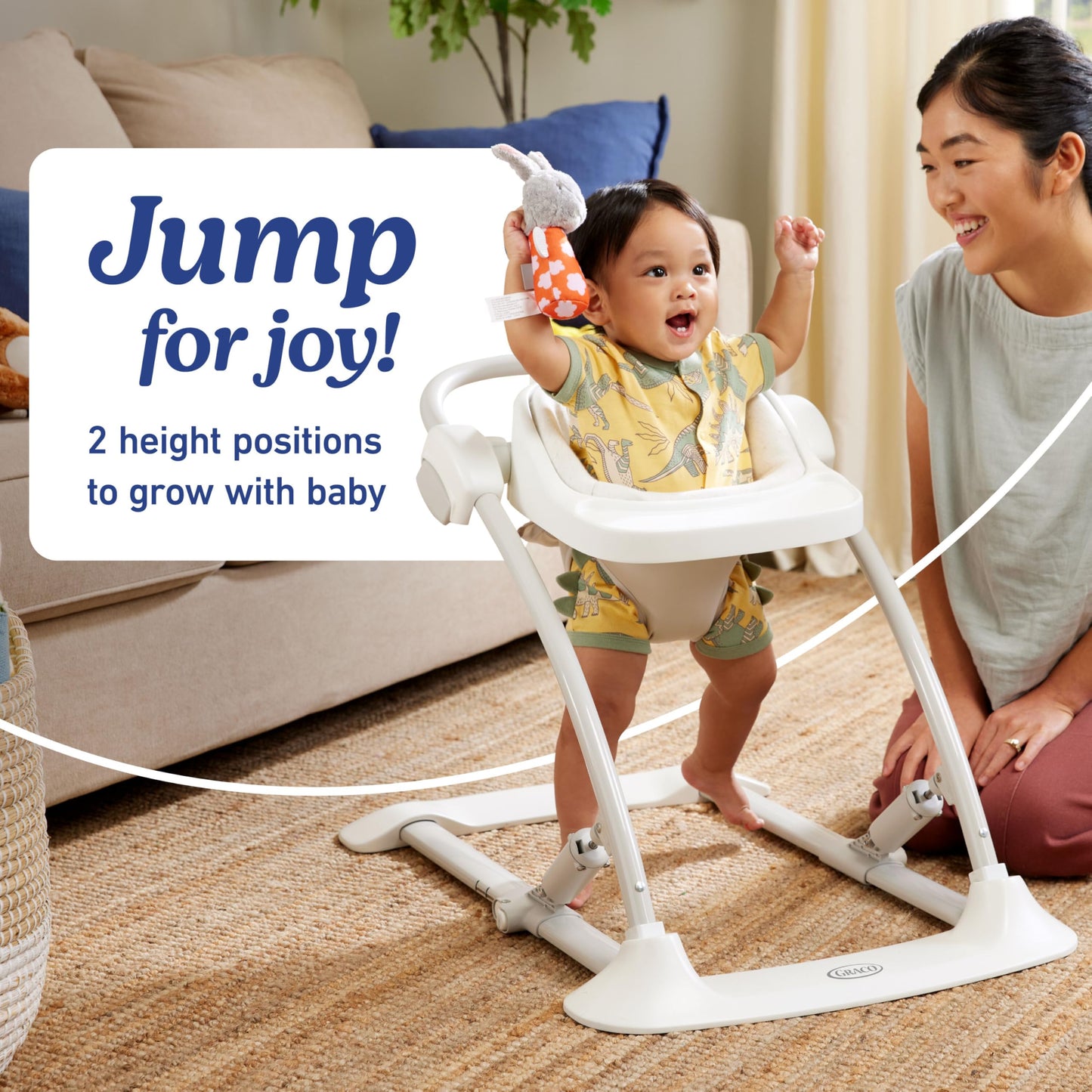 Graco Jumpstart 4-in-1 Adjustable Infant Activity Bouncer & Jumper, Versatile Baby Swing, Floor Seat, and Kids Chair with Snack Tray, Wren