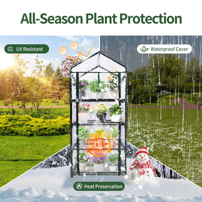 PROWORX 4 Tier Mini Greenhouse for Outdoor Indoor, Waterproof Heavy Duty Small Greenhouses with PVC Cover, Portable Green Houses for Outside Winter Plant Protection, 64'' H x 27'' L x 20'' W
