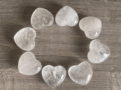 Clear Quartz Gemstone Hearts, Polished Clear Quartz Puffy Hearts, Clear Quartz Crystal Palm Stone, Clear Quartz Healing Crystal Hearts (1 Heart)