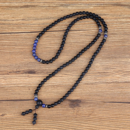 AmorWing Chakra Stones Matte Onyx Lapis Lazuli 108 Mala Beads Wrap Bracelet Necklace