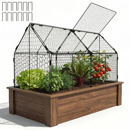 Decoroca 4x2ft Chicken Wire Plant Protectors - Crop Cage with Flip-Top&10 Ground Stakes, Outdoor Plant Protection Cage Keep Animals Out of Your Vegetable Garden - Suitable for 4x2ft Raised Garden Bed