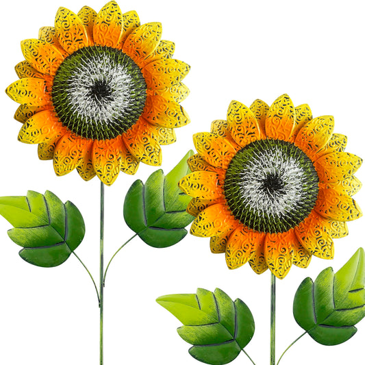 Garden Decor for Outside,2 Pack 40 inch Sunflower Garden Stakes Spring Decor, Metal Flower Yard Art for Outdoor Lawn Ornaments, Garden Pathways, and Patio Decoration