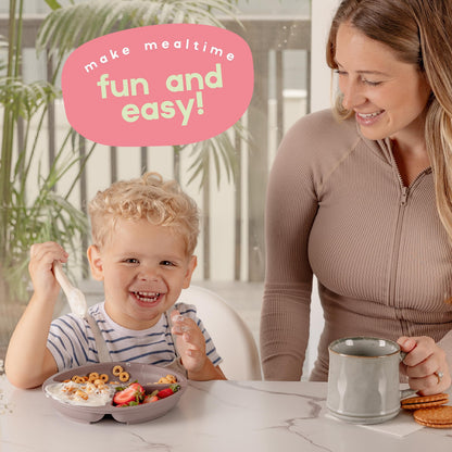 ChériKid Toddler Plates - FEATURES SUPER STRONG QUADRUPLE SUCTION - 100% Food Grade Silicone Baby Plates with Suction - Unbreakable Divided Kids Plates, Baby Essentials Dishes
