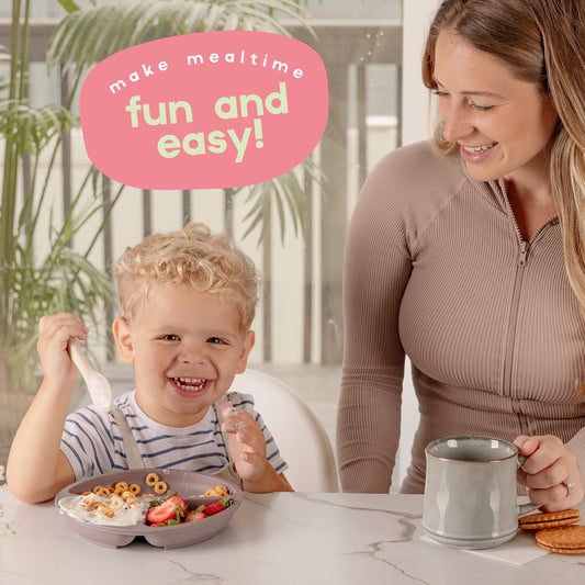 ChériKid Toddler Plates - FEATURES SUPER STRONG QUADRUPLE SUCTION - 100% Food Grade Silicone Baby Plates with Suction - Unbreakable Divided Kids Plates, Baby Essentials Dishes