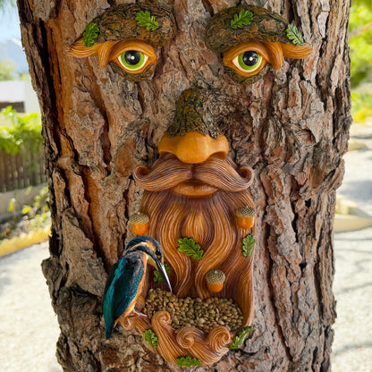 Mood Lab Tree Face Decor - Outdoor Bird Feeder with Acorns - Old Man Tree Face Garden Hugger Decoration