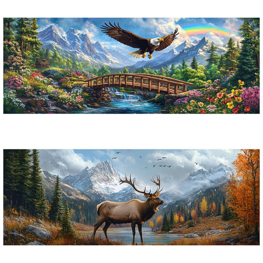 Yomiie 2 Pack Large Diamond Art Kits for Adults, Eagle & Elk Diamond Painting Art Animals DIY Full Round Drill Kits, Embroidery Rhinestone Diamond Crystal Craft Canvas Home Wall Decor 31.5x11.81 inch