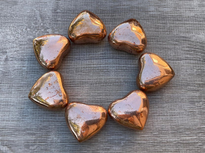 GAF TREASURES Copper Gemstone Hearts, Polished Copper Puffy Hearts, Copper Crystal Palm Stone, Copper Healing Crystal Hearts (1 Heart