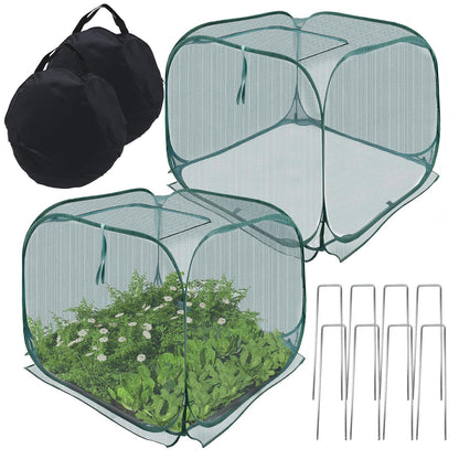 EATAKWARD 2 PCS Foldable Plant Protector, 35" x 35" x 27.5" Pop-Up Mesh Cover, Bird Betting for Garden, Garden Bed Cover for Outdoor Vegetables, Fruits, and Flowers