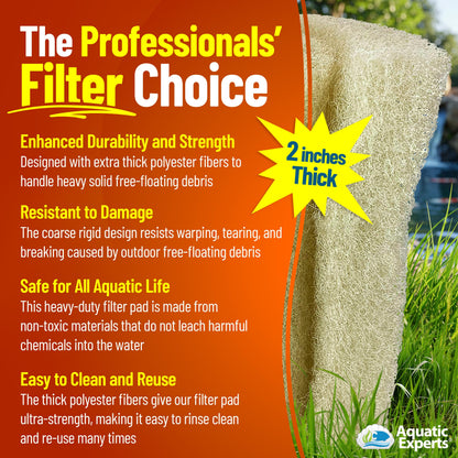 Aquatic Experts Cream COARSE Pond Filter Pad - 2 inch Thick - Bulk Roll Water Garden Filter Pond Media - Made in USA, (18 inch by 36 inch)