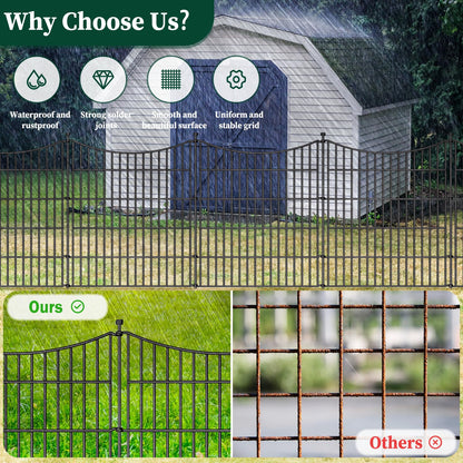 15 Panels Decorative Garden Fence with Gate, 32 in(H) X 35.4 ft(L) No Dig Dog Fence Animal Barrier Outdoor for Yard, Rustproof Metal Garden Edging and Borders, Temporary Fencing Stakes