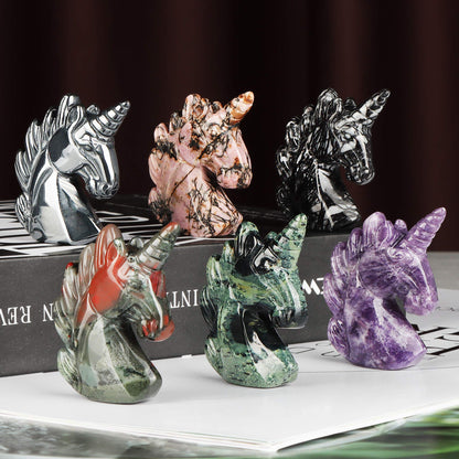 Artistone 3" Purple Lepidolite Crystal Unicorn Figurines Hand Carved Healing Fancy Gem Unicorn Carving Stone Statue Animal Collectibles Paperweight for Home,Office Decor