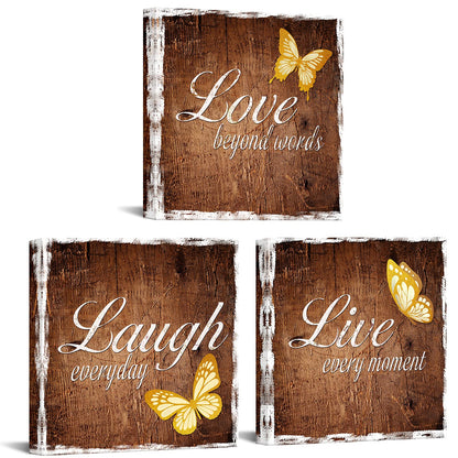 RyounoArt 3 Pieces Live Laugh Love Canvas Wall Art Inspirational Quotes Poster Painting Brown Picture for Living Room Bedroom Kitchen Decoration Ready to Hang