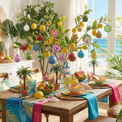 Valery Madelyn 30ct Summer Tree Ornaments Christmas in July Decorations, Coastal Beach Ocean Theme Set with Flamingo, Gnome, Avocado, Lemon & Palm Tree. Shatterproof Balls for Hawaiian Tropical Party