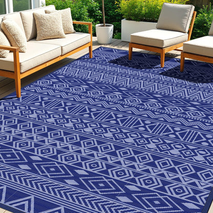 StepTastic Outdoor Rug 5x8 ft Waterproof, Reversible Plastic Straw Rug, Patio Rug, Outdoor Area Rug for RV Camping, Porch, Deck, Balcony, Backyard, Picnic, Beach, Garden, Camper, Blue & White