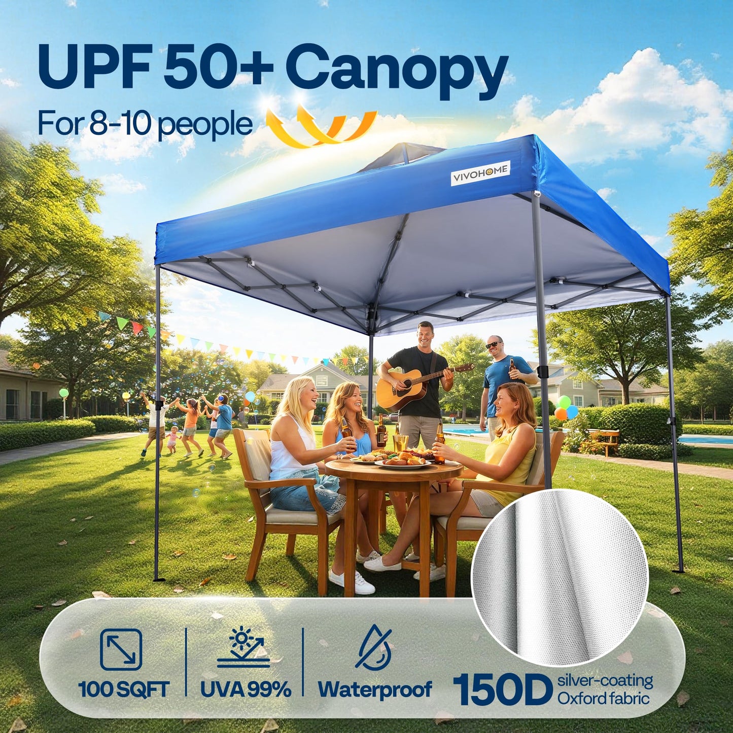 VIVOHOME 10x10ft Pop Up Canopy Tent One Push Setup Outdoor Portable Shelter Tent Heavy Duty with Wheel Carry Bag and 4 Sandbags, Blue
