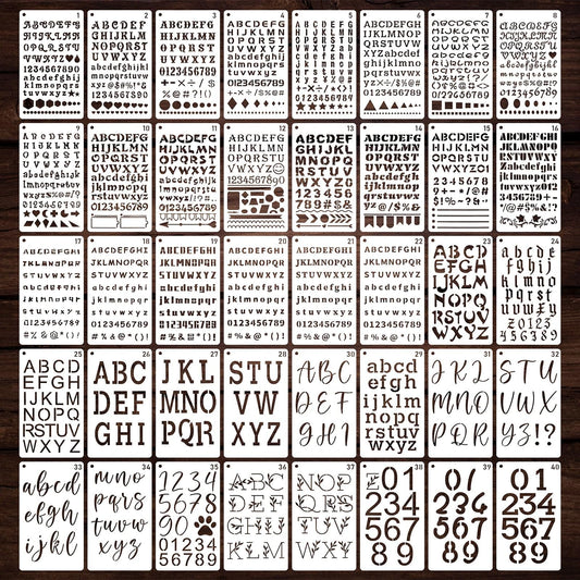 Letter Stencils for Painting, 40PCS 6.8x4 Journal Stencils for Crafts Reusable, Various Font Styles with Numbers & Symbols, for Custom Signs, Wall Quotes, Wooden Plaques, Scrapbook & Home Decor
