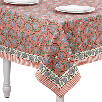 Newtay 60'' x 90'' Hand Block Print Mahjong Table Cloth Square Cotton Floral Tablecloth Washable Print Rectangle Table Cover with Dust Proof for Kitchen Dining Party(60'' X 90'',Dark Salmon,Pink)