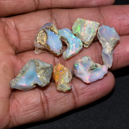 QNAVIC 7pcs AA+ Natural Raw Ultra Mix Fire Ethiopian Opal Rough Gemstone, Chakra Healing Crystal, Rough Crystals and Gemstone, October Birthstone, Jewelry Making, Birthday Gifts, DIY Crafts