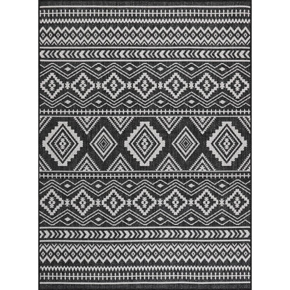Beverly Rug Waikiki Boho Indoor Outdoor Rug 5x7, Washable Outside Carpet for Patio, Deck, Porch, Bohemian Area Rug, Farmhouse Rugs, Aztec Tribal Rug, Black and White