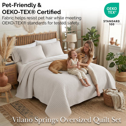 Southshore Fine Living, Inc. King Quilt Bedding Set, Quilted Coverlet Bed Spread for California Kings, Luxury Bedding King Size Quilt Bedding Set, Lightweight Quilted Bedspread w/Shams, Natural Beige