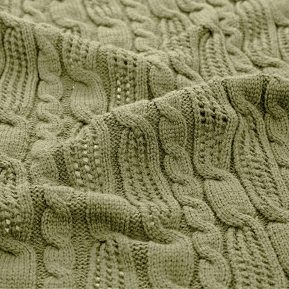 Aormenzy Cable Knit Throw Blankets 30 x 40 Inches, Soft Cozy and Lightweight Knitted Blanket, Machine Washable 100 Percent Acrylic Blanket, Decorative Throw Blanket for Couch Sofa Bed, Olive Green