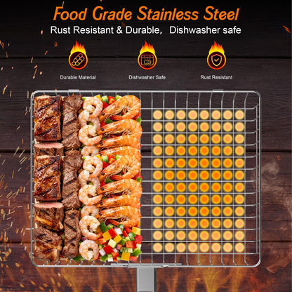 Grill Baskets for Outdoor Grill, 2PCS BBQ Grilling Basket with Removable Wooden Handle, Stainless Steel Camping Cooking Grill Accessories for Meat Fish Vegetable Seafood, Gifts for Men Dad Husband