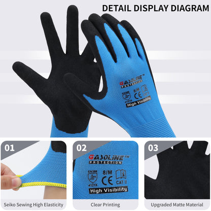 Gasoline Work Gloves MicroFoam Nitrile Coated-12Pairs,Seamless Knit Nylon Gloves,Blue Work gloves (Blue 12-pairs, Large)