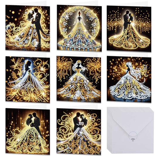 Muzagroo Art DIY Diamond Art Weding Blessing Cards Kits for Adults Diamond Painting Greeting Cards with Envelopes for Beginners Gem Art Cards 8PCS (Wedding)