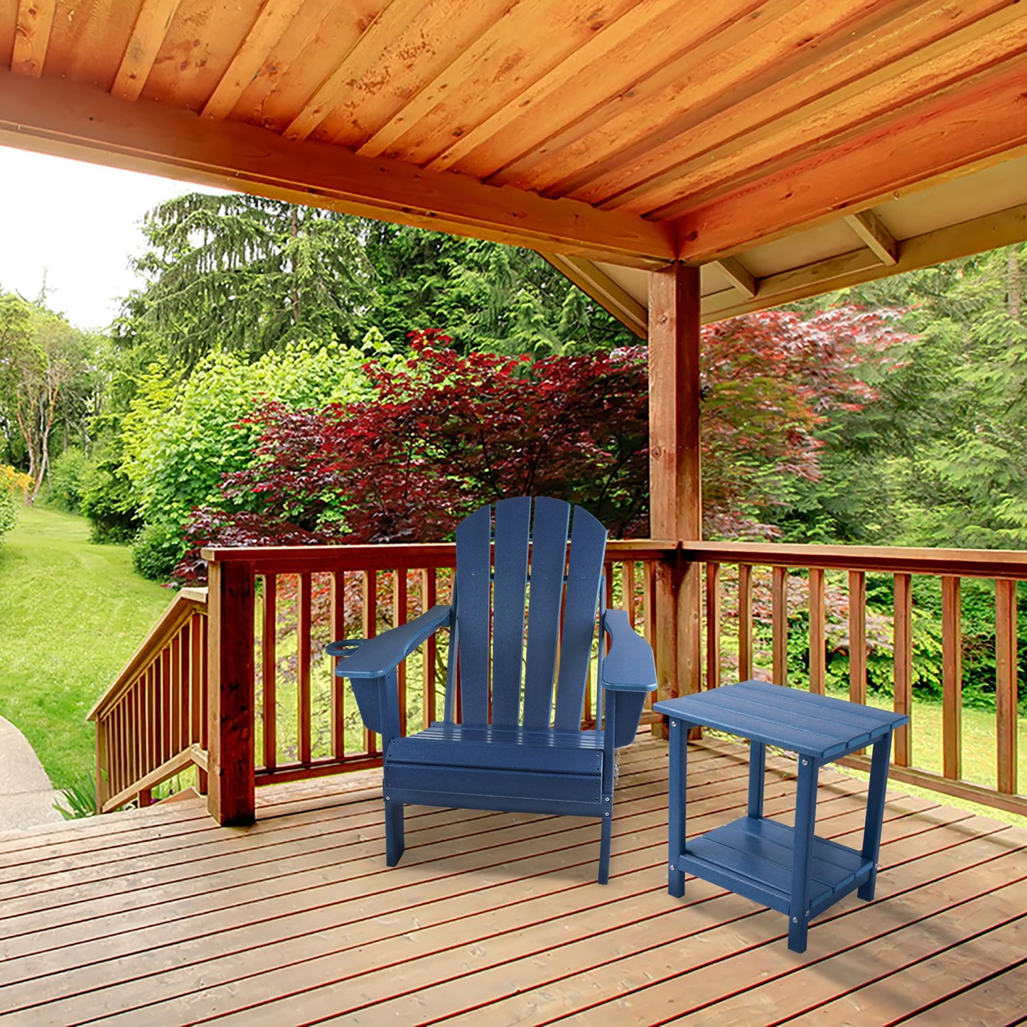 Magpie Fabrics Foldable Adirondack Chair with Cup Holder, HDPE Weather Resistant Oversize Outdoor Chair, Widely Used in Patio, Fire Pit, Deck, Porch, Garden, Campfire (Navy Blue)