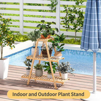 Furshus Bamboo Plant Stand - Indoor/Outdoor 3 Tier Plant Ladder, 8 Potted Flower Holder, Natural