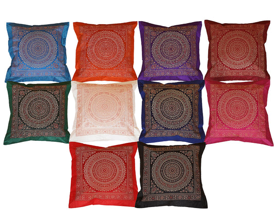 Shubhlaxmifashion Indian Set of 10 PCS 16x16 inch (41x41 cm) Mandala Silk Indian Ethnic Bohemian Decorative Cushion Cover Handcrafted Patchwork Sari Throw Pillow Boho Decor Cushion Covers for Gift